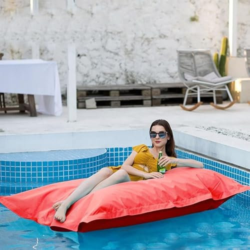 Riesiger Pool-Sitzsack für Erwachsene, wasserdichte Outdoor-Liege, Entspannungssofa, 140 cm x 180 cm, Rot, aufblasbarer Schwimmsack (ungefüllt) – perfekt für Entspannung am Pool