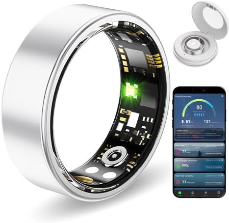 Weyrinice Health Ring, Smart Ring for Women Men, 10ATM Waterproof Fitness Sleep Heart Rate Blood Oxygen Tracker, Step Tracker Compatible with Android & IOS (Silver, 8#)