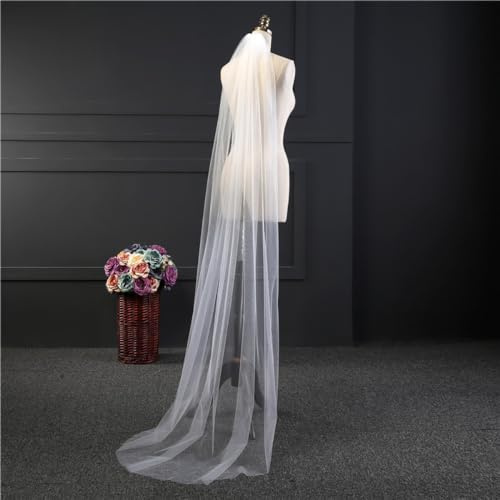 Blausky 1 Stück Elegante Damen Bodenlang Schleier,Brautschleier Softtüll Lang Bridal Tüll mit Kunststoff-Haarkamm Tüllboden für Hochzeit Junggesellinnenabschied Party,2m,Weiß 1 Schicht