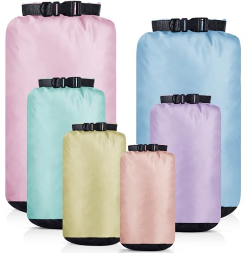 Fiada 6 Stück Wasserdichten Trockenbeutel Set Outdoor Trockentaschen 35 L, 20 L, 15 L, 10 L, 5 L, 3 L, Leichten Trockensäcke Luftdichte Aufbewahrungsbeutel für Kajak Camping Wandern (Macaron Farbe)