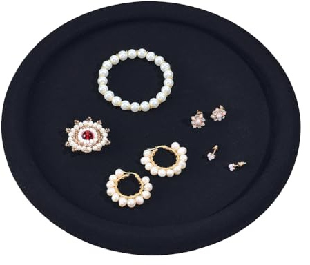 NBEADS Vassoio Espositivo per Gioielli In Velluto, Vassoio Espositore Rotondo In Microfibra per Gioielli Organizer Vuoto per Orecquellini Anelli Collane Braccialetti Orologi, Nero, 25.3x1.85cm