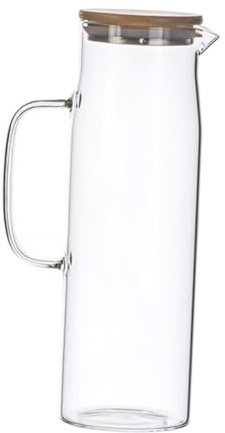 TOBBOMEY Jarra de Vidrio Resistente al Calor con Tapa Bambú Botella para Agua Fría y Té Floral Diseño Antidesbordamiento Capacidad Grande para Uso Familiar y Fiestas