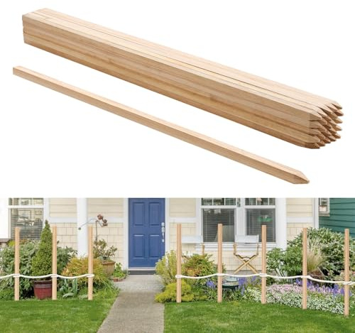 VEVOR Piquets de Clôture Jardin en Bois, Lot de 25, Poteaux Bois à Pointe 19,05 x 19,05 x 1219,2 mm, Piquets pour Clôtures Anti-érosion, Délimiter les Zones de Jardin, Support de Croissance de Plantes
