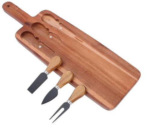 DOITOOL 1 ensemble de planches à fromage en bois : planche à découper avec couteaux et fourchettes – pagaie à découper pour décoration de cuisine, plateau de charcuterie, plateau de service