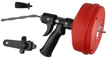 CashMuch Taladro de drenaje de 5 m, herramienta de serpiente de fontanería manual y taladro de doble propósito para tuberías de 3/4 a 2 pulgadas, rojo y negro