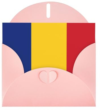 Pink Envelope Greeting Cards With Unique Flag Of Romania Pattern For Write Down Your Blessings For Various Holidays