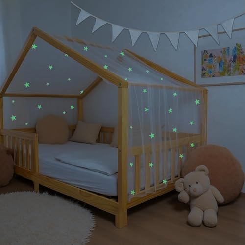 Hook Baldacchino a baldacchino per letto di casa per bambini, cielo stellato luminoso, decorazione per letto di casa e letto da terra (bianco, 135 x 320 cm)
