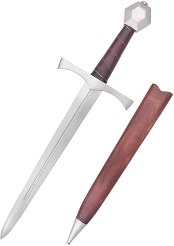 Battle-Merchant Mittelalterdolch mit Scheide, ungeschärft | mit Holz-Lederscheide, aus Stahl, Replik, Sammlerstück & Dekoration, Ausstellungsstück, ab 18