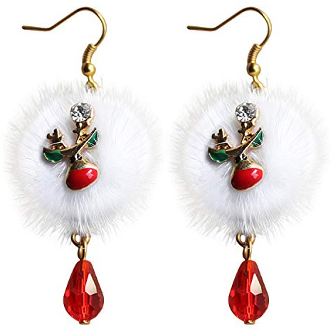Boucles d'oreilles de Noël, Fascigirl Girls Cute Dangle Nouveauté Santa Reindeer Pom Pendentif Hoop Cadeaux de Noël pour les femmes, Aucun type de métal