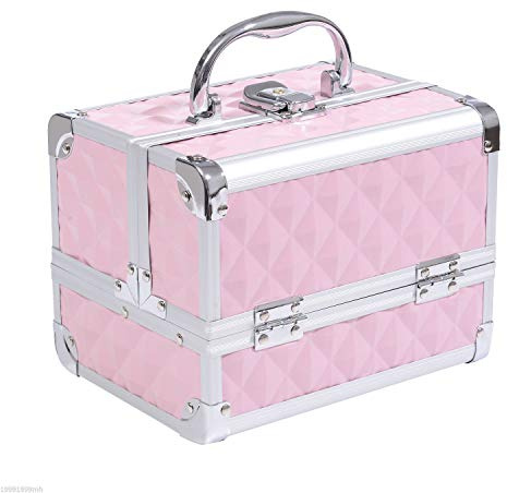 HOMCOM Maletín de Maquillaje Organizador Cosméticos Profesional Estuche de Maquillaje Caja de Belleza Portátil con Espejo Cerradura Varios Compartimientos 20x15x15cm Aluminio