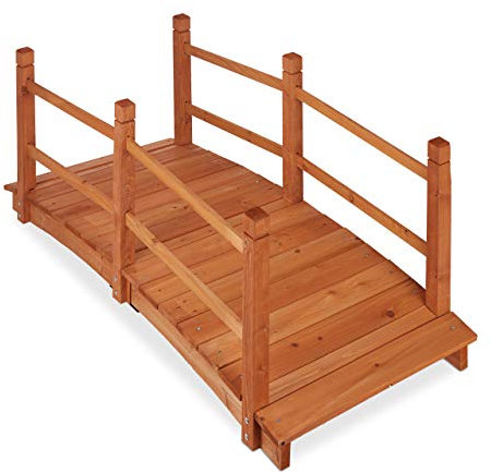 Relaxdays Ponte da Giardino in Legno, Ringhiera, percorribile,Decorazione Giardino Giapponese,HLP 56x140x60 cm,arancione