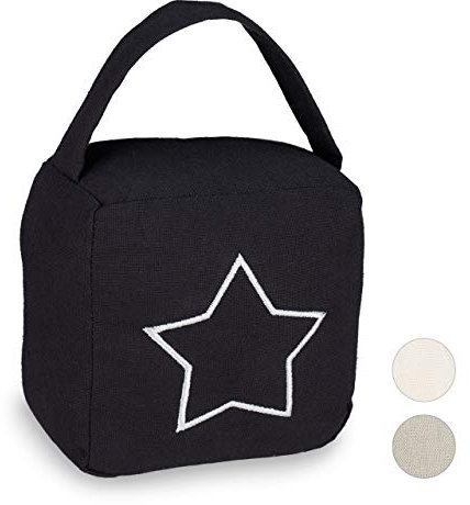 Relaxdays 4X Türstopper Sack, moderner Türsack in Vintage Design, Boden, Stofftürstopper mit Griff, HBT 18,5 x 14 x 10 cm, schwarz