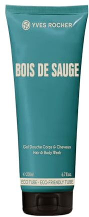 Yves Rocher Bois de Sauge Dusch-Shampoo, Intensiv aromatische Frische für Herren, 1 x Tube 200 ml