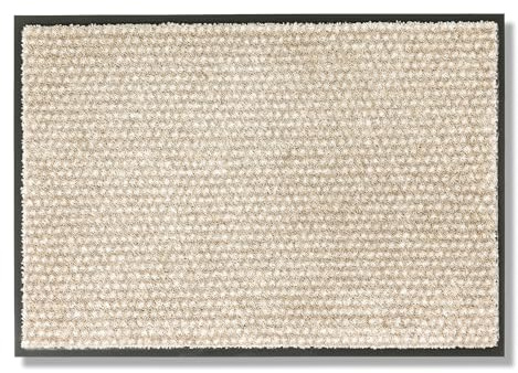 Rutschfeste Türmatte waschbar Innen - Punkte beige 50 x 70 cm (Rechteckig) | Strapazierfähig Fußmatte Innenbereich Schmutzfangmatte pflegeleicht Sauberlaufmatte robust Fussmatte Eingangsbereich Haustür