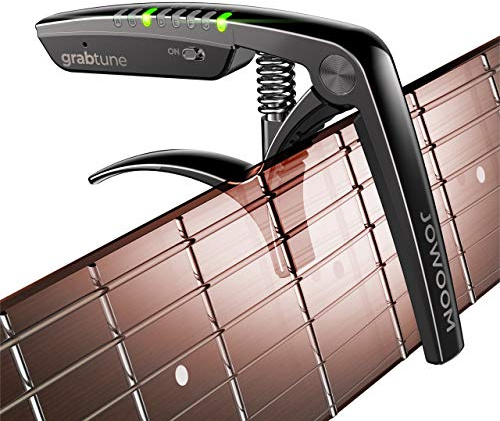 JOWOOM Grabtune Acoustic Guitar Capo-Tuner | 2 In 1 Equipment | Precise and Accurate Tuning System | Full Color LED Edge Lighting Display | USB Rechargeable Battery | Chrome Plating (Black)