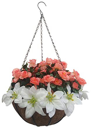 Haus Und Hof Urlaub Hübsche Seide Weiße Weihnachtsblume Künstliche Weihnachtsstern Und Künstliche Champagner Azaleen Blume DIY Kette Hängender Korb Neujahrsdekoration (Medium Basket)