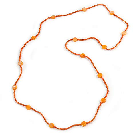 Avalaya Långt delikat orange glas och skal pärlhalsband/110 cm långt