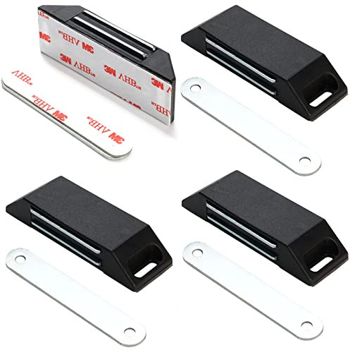 Chiusura Magnetica Autoadesiva, 4 Pezzi Senza Foratura per Mobili, Chiusura Magnetica, Armadietti, Sportelli Magnetici, Sportelli Dell'armadio, Chiusura Magnetica (Nero)