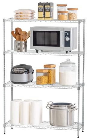 Iris Ohyama, Schwerlastregal, Aufbewahrungsmöbel aus Metall, Metallregal auf 4 Ebenen, Steckbar, höhenverstellbar, Küche, Garage, Büro - Metal Rack MR-MM4 - Silber