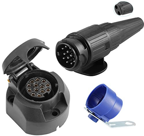 SPARKMOTO Adattatore a 13 Poli,Adattatore a Spina per Rimorchio 13 Poli 12 V Connettore,Spina 13 Poli E Presa 13 Poli Rimorchio Impermeabile,Presa Spina 13 Poli con Porta Spina Blu(2 uscite per Cavi)