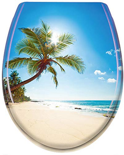 VA-Cerulean Toilettensitz,Toilettendeckel mit Absenkautomatik,Universal WC-Sitz aus Hartplastik für alle handelsüblichen WC-Becken,Softclose,Antibakteriell,Einfache Montage(Strand)