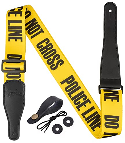 BestSounds Tracolla per chitarra, giallo, linea polizia, regolabile, in poliestere, per basso, chitarra elettrica e acustica