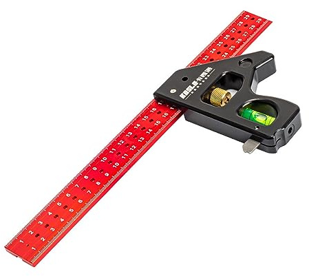 aieibuy Heavy Duty Woodworking Combination Angles Ruler Aluminum Alloy Ruler 90/45 Degree Measuring Tool with Level & Needle