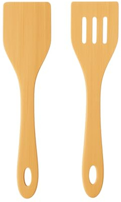 hausleben Bambus Pfannenwender Set 2-teilig (30 cm) – Holz Küchenhelfer Set – Nachhaltige Spatula & Spachtel für beschichtete Pfannen & Wok – Robust & Kratzschutz