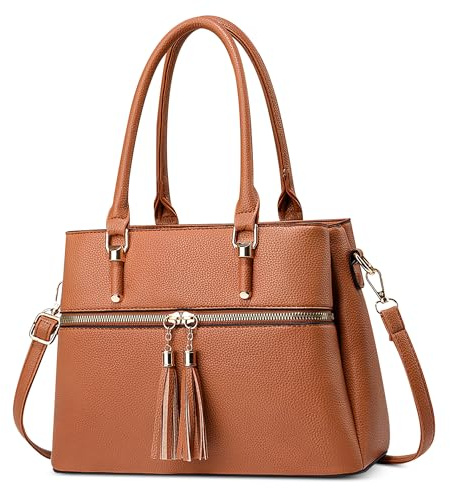 DORRISO Mode Damen Handtasche Mittelgroß PU Leder Henkeltasche Schultertasche mit Multi Taschen Shopper Tasche Kuriertaschen für Reise Einkaufen Arbeit Urlaub Business Damen Umhängetasche Orange