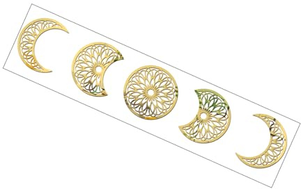 Selbstklebender Acryl Mondspiegel als 3d Wandaufkleber | 1 Satz, Goldfarben, Mondphasen Design, für Küche und Türen, Feine Verarbeitung, Farbstabil