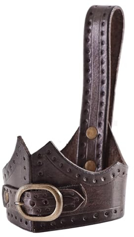 Ulfberth Battle-Merchant Support pour corne à boire, en cuir avec gaufrage, porte-ceinture pour cornes à boire, support pour corne à boire, corne à boire, médiévale, viking LARP (0,4 l à 0,9 l)