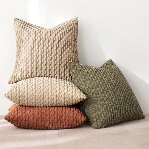 MIULEE 4er Set Kordsamt Kissenbezüge Kissenbezug Dekorative Kissenhülle Moderne Sofakissen Kissen Zierkissen Couchkissen für Sofa Dekokissen Wohnzimmer Schlafzimmer 50x50 cm Braun Grün Serie