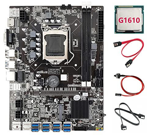 AMIUHOUN B75 ETH Mining Motherboard 8XPCIE auf USB + G1610 CPU + 2XSATA Kabel + Switch Kabel LGA1155 MSATA B75 USB Motherboard