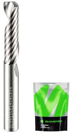 SHARPRO O Flute Upcut Spiral Router Bit 1/4 Inch Shank 1/4 Cutting Dia. 1 CL. 2-1/4OVL. Carbide Single Flute CNC Router Bit, Ideal for Aluminum, Plastic, Acrylic, Wood, MDF and PVC