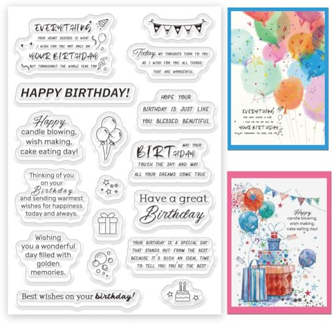 ORIGACH Happy Birthday Sentiment Words Silicone Clear Stamps for Card Making, Best Wishes Words Transparent Seal Stamps for DIY Crafting Scrapbooking Photo Album Journaling Decoration