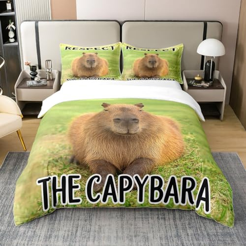 Loussiesd Capybara Bettwäsche Set 135x200cm 100% Baumwollecm Capybara Betten Set Wild Tier für Kinder Jungen Mädchen Tier Bettbezug Set Zimmer Dekor