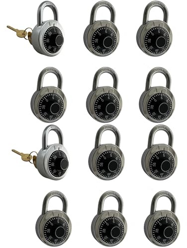 DuoTyga Combination Padlock with Key and Same Code Each Set, 12 Pack 4 Keyed Alike Matching Key, Combination Locker Lock for Toolbox, School and Gym Locker, Employee and Case, Black