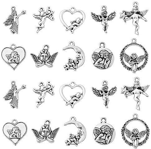 Ornazy 100 st 10 stilar amorberlocker antika silver ängel älva berlocker hängen för halsband armband hantverk smycken fynd tillverkning tillbehör