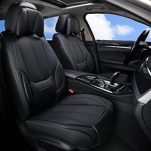 Coverado Autositzbezüge Set Wasserdichtes Nappaleder Auto Sitzschutz Universal Fit für die Meisten Limousinen SUV Pick-up Truck, Autositzschoner Vorne und Hinten 5 Stück mit Kopfkissen - Schwarz