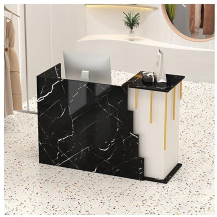 Moderner Empfangstresen mit Theke, kleiner Rezeptionstheke mit Regal und abschließbaren Schubladen, Rezeption für Kasse, Lobby, Salon, kleines Büro, Empfangsbereich, Schwarz (100 x 45 x 90 cm)