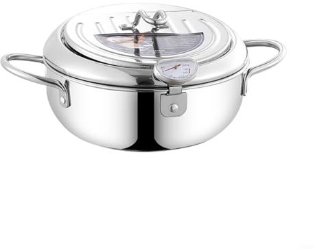 snowchecking Freidoras de acero inoxidable, olla con tapa, estante de goteo de aceite y temperatura para varias estufas, estante extraíble, compatibilidad versátil, estructura fuerte (201 + 24 cm)