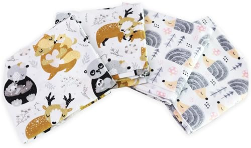 FENSILO Toallitas de muletón, 80 x 80 cm, paquete de 4 pañales de franela de 100 % algodón, paños para eructos para bebés, paños para eructos de franela unisex para niños o niñas Porcupine Bear