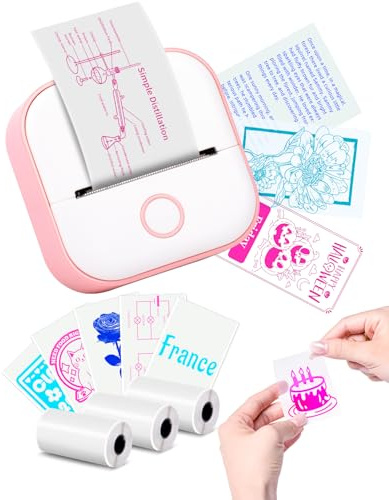 Memoking T02 MiniDrucker Aufkleber Drucker Tragbarer Thermodrucker Mini | Inkless Drucker Aufkleber Maker Maschine Aufkleber Taschendrucker für Studie Grafiken, Anatomische Diagramme, Fotos, Rosa