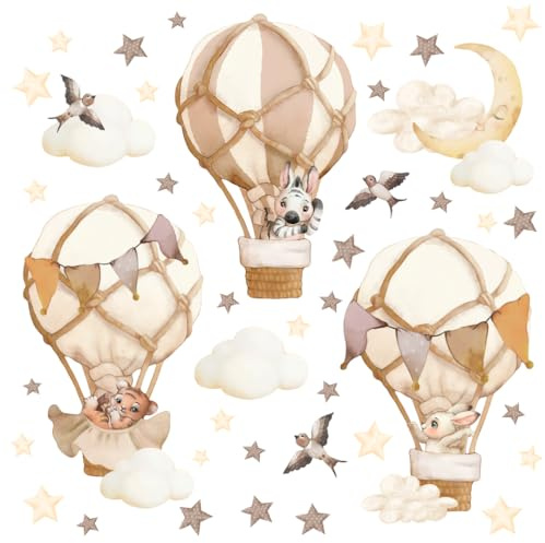 Wally Fox - Wandtattoo Kinderzimmer - Wandsticker, Tiere in Luftballons, Braun, Boho - 47 Stk
