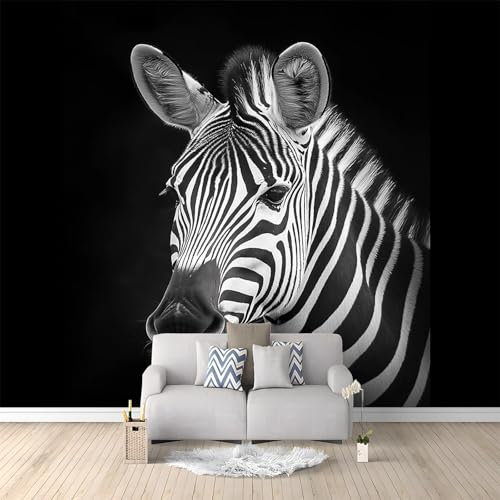 Photo Wallpaper Black and White Zebra Head Animal Non-Woven Wall Art 250 x 175 cm Wallpaper Murals Living Room Bedroom TV Backdrop Decoration Wall Covering Black