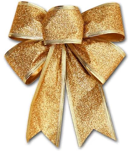 Golden Christmas Bows Outdoor Decorations Large Glitter Christmas Tree Topper Bow with Glitter Gold Edge for Xmas Home Front Door Decor Indoor Outdoor Decoration Supplies7.09”x16.14” (Golden)