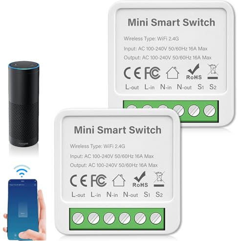 2 piezas de módulo de interruptor de luz inteligente de 2 vías, interruptor Smart Life, módulo de relé de interruptor mini DIY WiFi, interruptor de luz inteligente para el hogar, compatible con Google