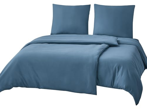 RUIKASI Bettwäsche 135x200 Blau 4teilig - Denim Blau Mikrofaser Bettwäsche-Sets Oeko-TEX, 2 Bettbezüge 135x200cm + 2 Kissenbezüge 80x80cm mit Reißverschluss, Weich und Bügelfrei