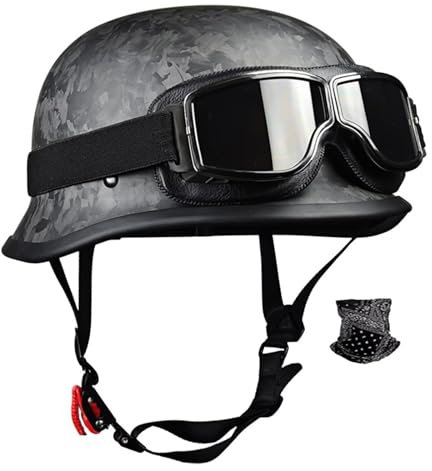 Halbschalenhelm,Kohlefaser Motorrad Retro helmmotorrad,DOT/ECE-Zulassung Retro JetHelm mit Sonnenbrille für Cruiser Chopper Biker Moped-L