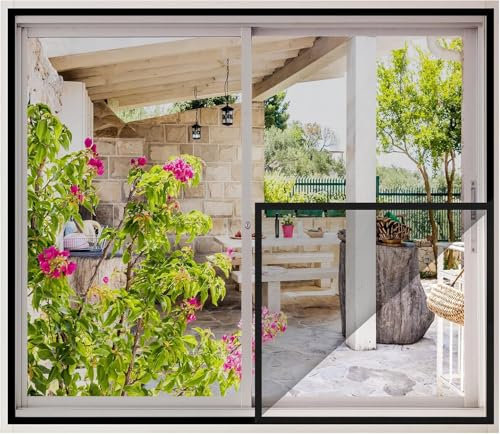 MYCARBON Store Moustiquaire Fenêtre 60x80cm Sans Perçage Auto Agrippante Maille Fine Toile Moustiquaire Adhésive Rideau Fenêtre Filet Anti Moustique Anti Insectes, 1 Pièce, Noir